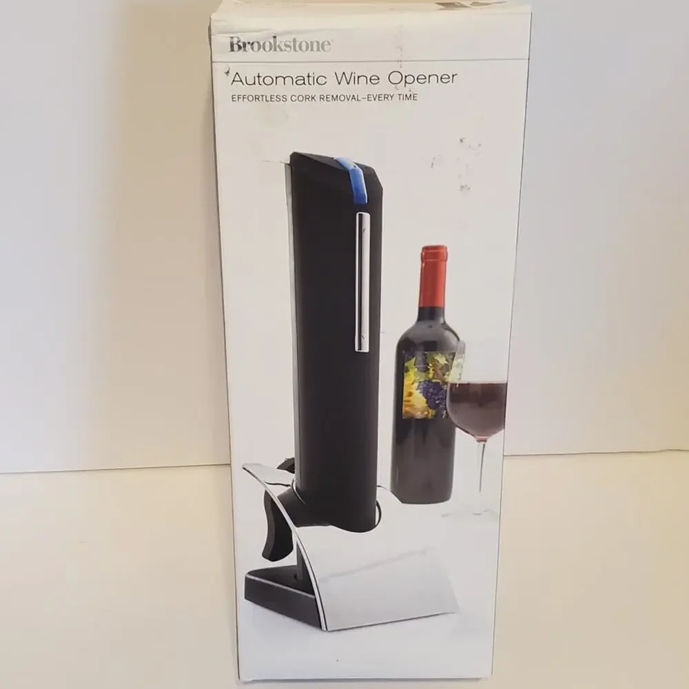 Brookstone Automatic Wine Opener Rechargeable, Foil Cutter and Stand NIB